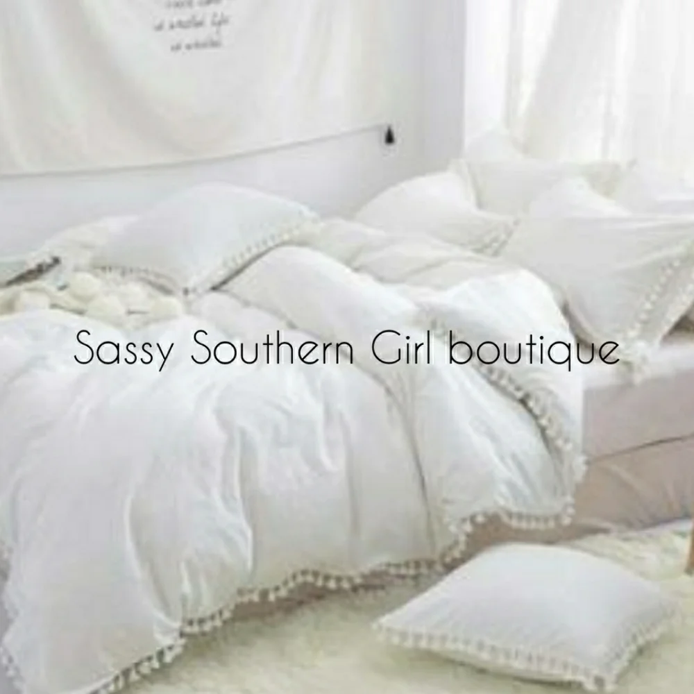 ⭐🆕 Boho White washed tassle duvet cover set